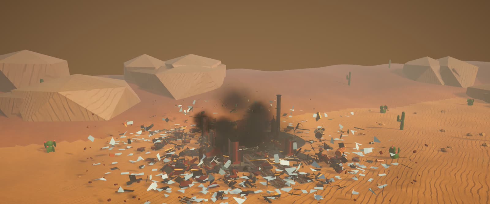 The factory reduced to scattered rubble